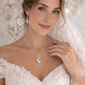Tocara 925 Sterling Silver Cubic Zirconia Necklace & Earrings Set Bridal Wedding